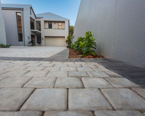 Square Grey Cobbles used in a residential driveway
