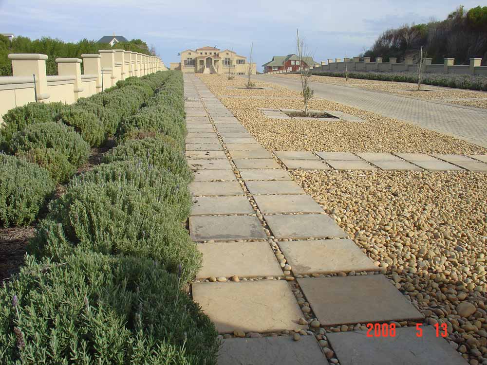 Contantia Paver used as w stepping stones walkway next to a road.
